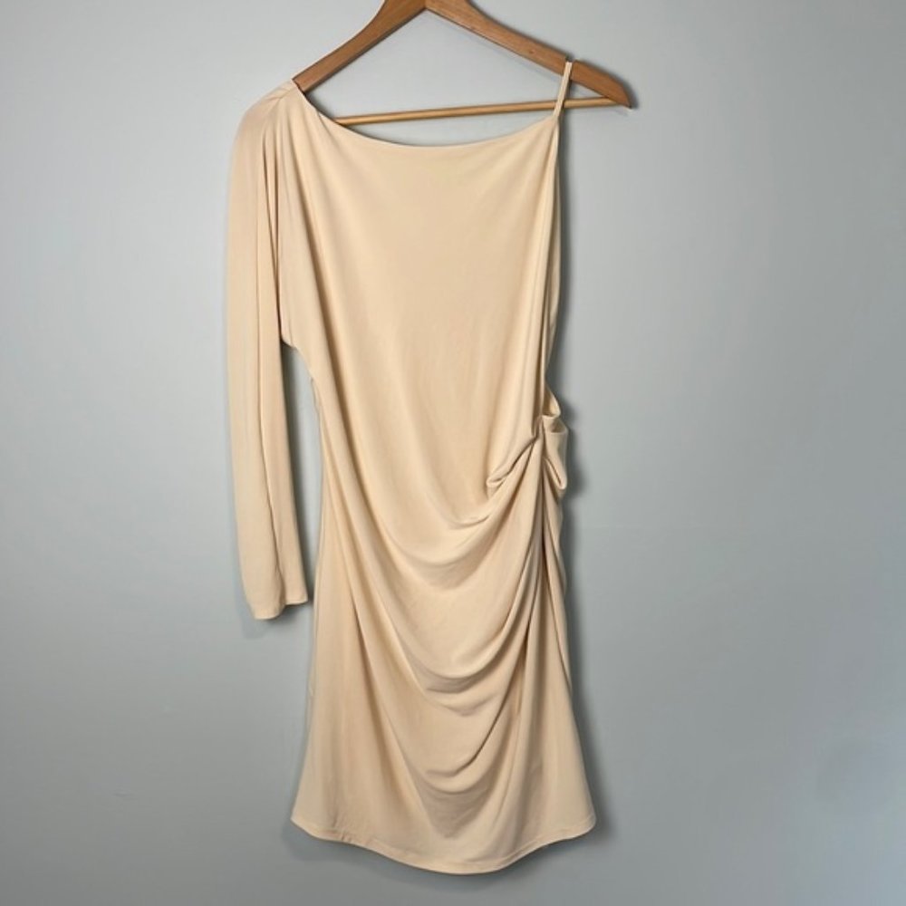 NWT ASOS One Sleeve Ruched Cream Colour Dress Size 12